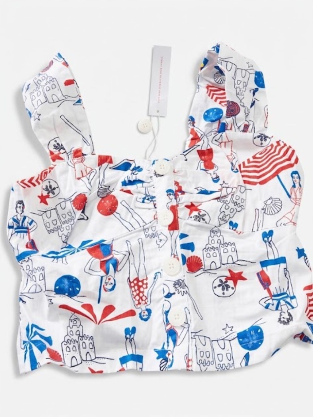 ModCloth NWT Seaside Mosaic Bathing Beauties Sleeveless Top White Red Blue S